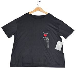 DISNEY PARKS WOMENS J’ADORE MICKEY MOUSE BLACK POCKET T-SHIRT - SIZE X-SMALL